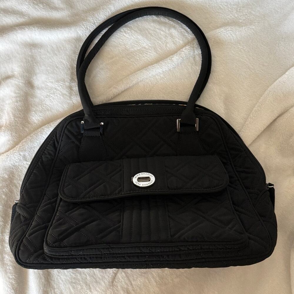 Vintage Vera Bradley Black Turn Lock Quilted Shoulder Bag